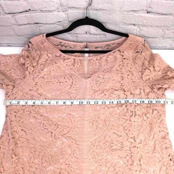 Lane Bryant Women's Romantic Feminine Lace Flounce Sleeve Pink Dress Size 14P - Picture 10 of 14